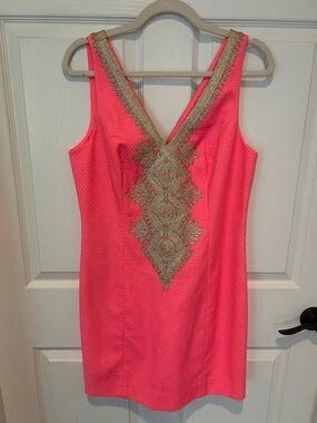 NWT Lilly Pulitzer Coral Pink Embroidered Shift Dress